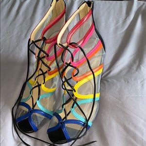 Chase & Chloe Lace Up Rainbow Heels
